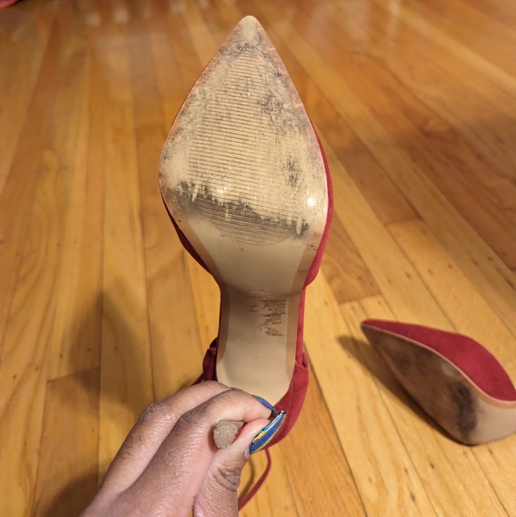 Lulu's wine vegan suede wrap up heels. - Picture 6 of 9